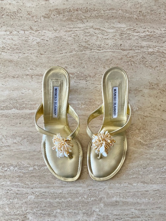 Manolo Blahnik Shoes - Vintage Manolo Blahnik Shell Bead Thong Sandal Heels